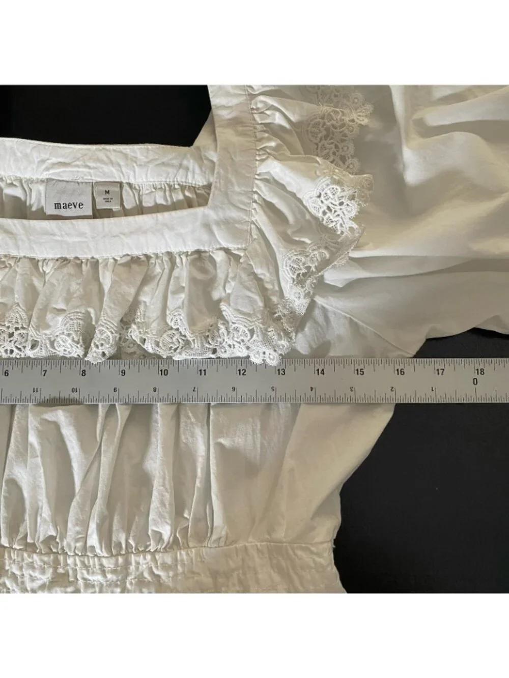 Maeve Peplum Eyelet Blouse M White Puff Sleeve Romantic Boho Peasant Milkmaid